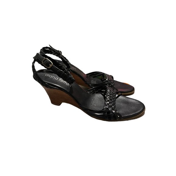 Diana Ferrari Black Leather Plaited Woven Detail Platform Sandals Sz 8.5 - Picture 6 of 6